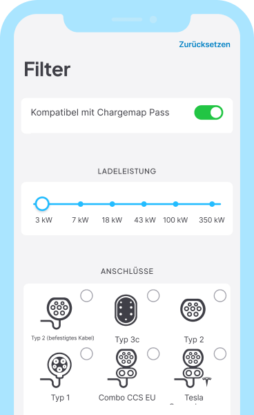 Filtern Sie Chargemap Pass-kompatible Ladestationen in Ihrer App